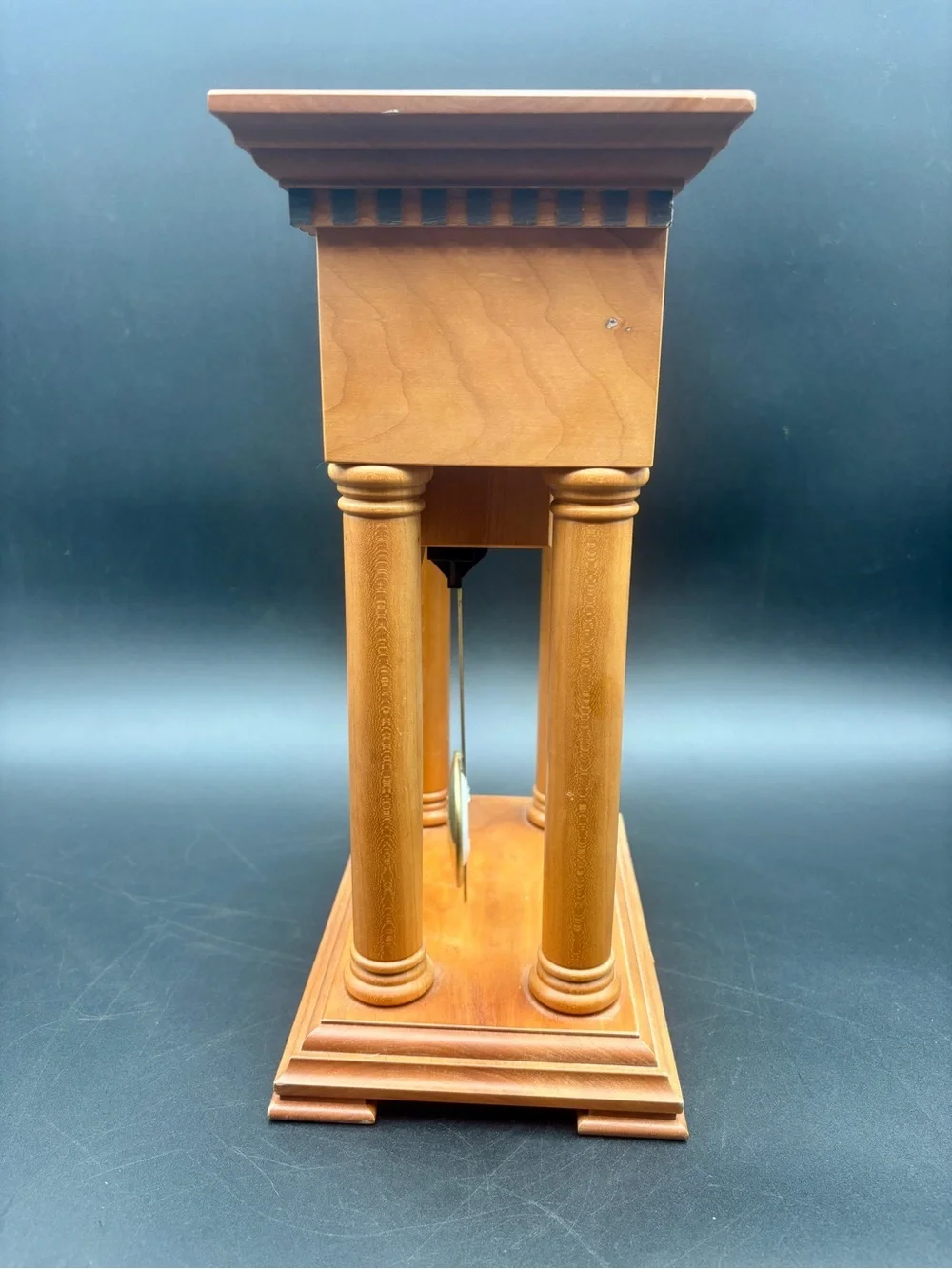 Schlabaugh & Sons Handcrafted Wooden Mantel Clock - Column Style Pendulum Works